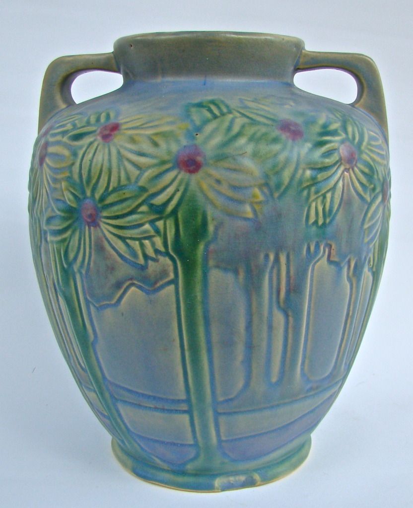 ROSEVILLE POTTERY 10" VISTA or FOREST 12610 BULBOUS HANDLED VASE Circa 1922 eBay
