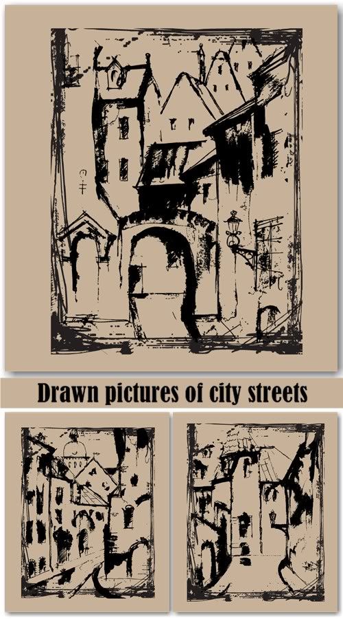 Stock vector - Drawn pictures of city streets