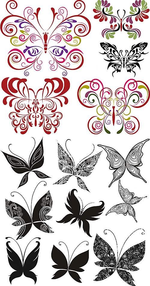 Stock Vector - Butterfly elements set