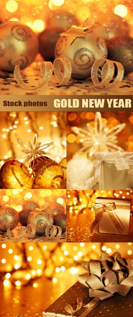 Stock Photo - Gold New Year decorations