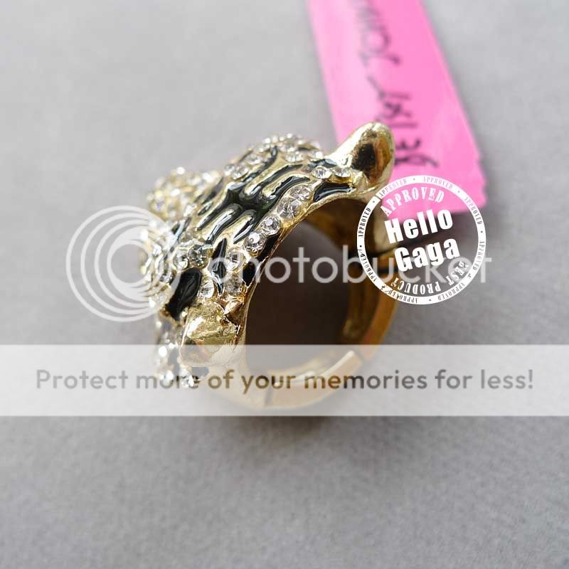 ADJUSTABE SIZE 7 FULL CRYSTAL TIGER BETSEY JOHNSON RING *****  