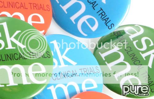 Closeup of Ask Me About Clinical Trials 2.25 Inch Round Custom Buttons